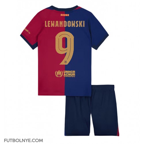 Camiseta Barcelona Robert Lewandowski #9 Primera Equipación para niños 2024-25 manga corta (+ pantalones cortos)